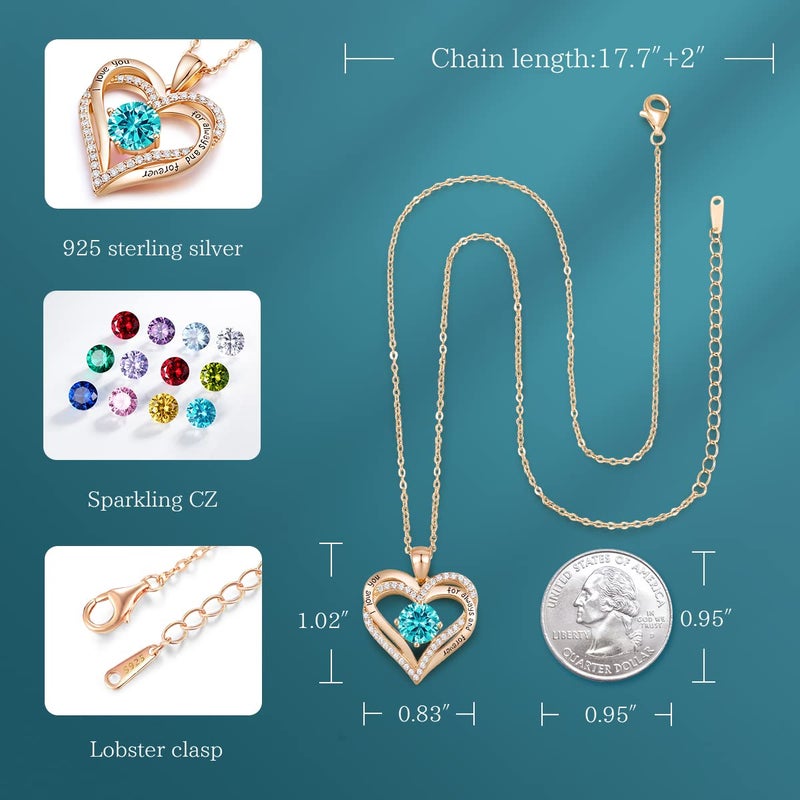 CDE Forever Love Heart Necklaces for Women, Wedding Anniversary, Birthday Mothers Day Gifts for Mom, Mother, Wife, Girlfriend, S925 Silver Jewelry with Birthstone Pendant - Image 5